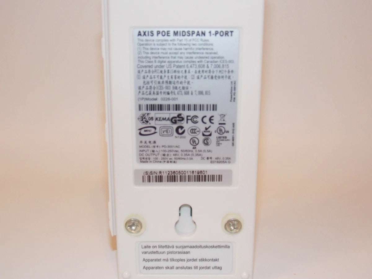 AXIS Communications POE Midspan 1 Port Injector PD-3001/AC 0226-001 w/ Cord|153802723519