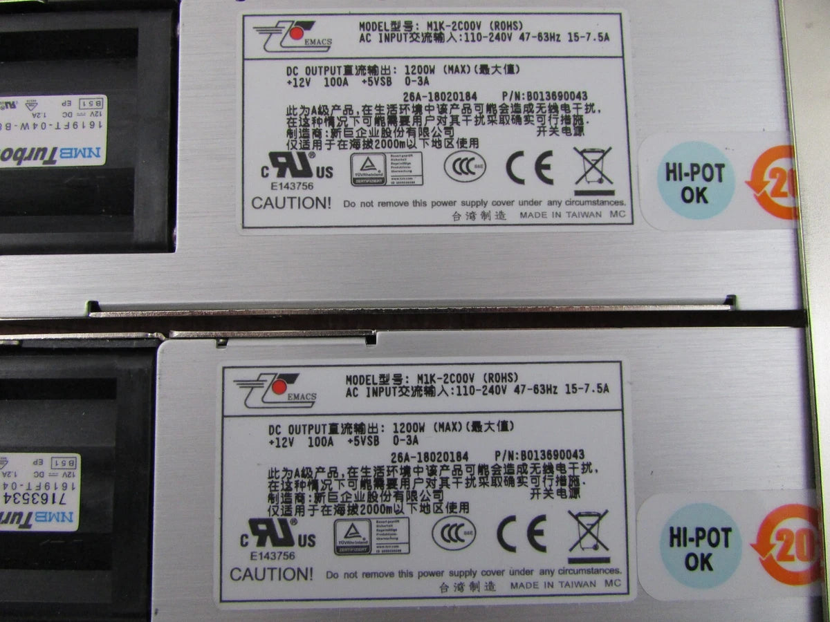Zippy EMACS M1K2-5C01V4H 1200w 1U Redundant Server Power Supply w/ 2x Pwr Module