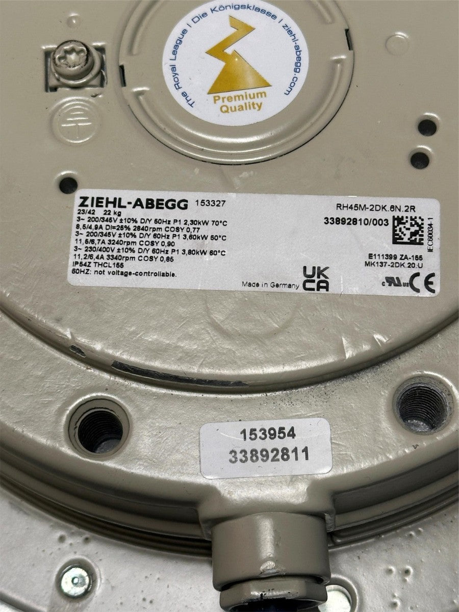 Ziehl-Abegg Centrifugal Fan 18" 2.50kW 3P 230-400V 3340RPM Motorized Impeller|116185530501