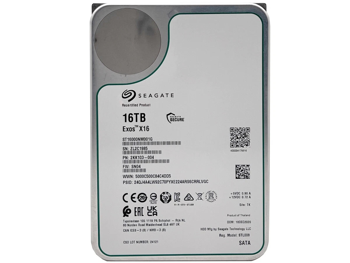 Seagate Exos X16 ST16000NM001G 16TB 512E SATA 6Gb/s 3.5" Enterprise Hard Drive