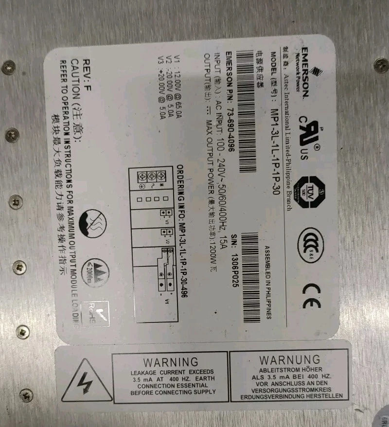 MVP SERIES MP1-3L-1L-1P-1P-30 ASTEC PSE2-230-H-072 P/N 73-690-4096