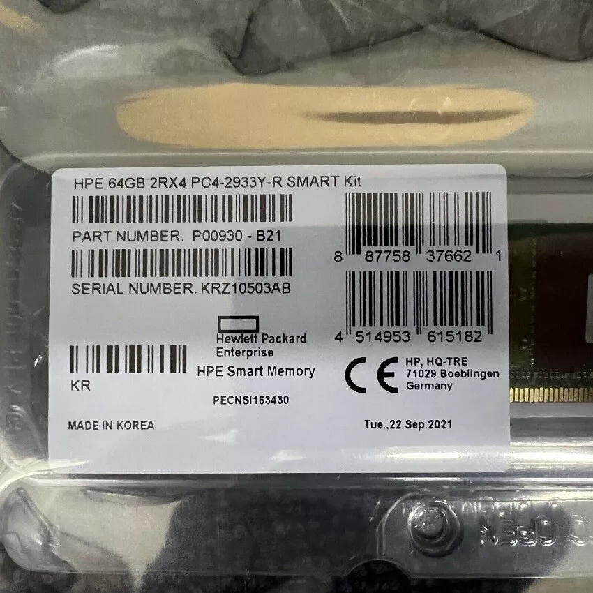 NEW P00930-B21 P03053-0A1 HPE 64GB 2Rx4 DDR4 PC4-2933Y GEN10 RDIMM Server Memory