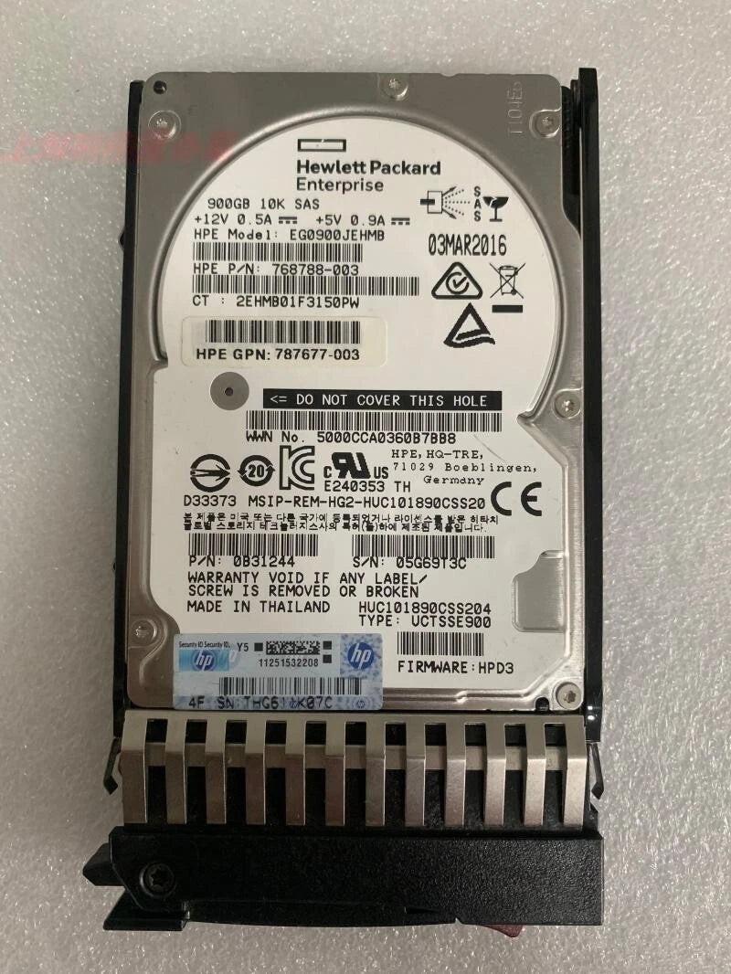 HPE J9F47A 787647-001 900GB SAS 10K 2.5in 12Gbps MSA SFF ENT HDD Hard Drive|357903384306