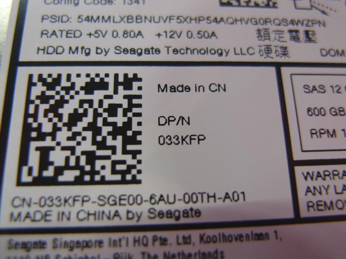 NEW Dell 600GB 2.5'' SAS 12G 10K Hard Drive ST600MM0088 1FD200-157 33KFP