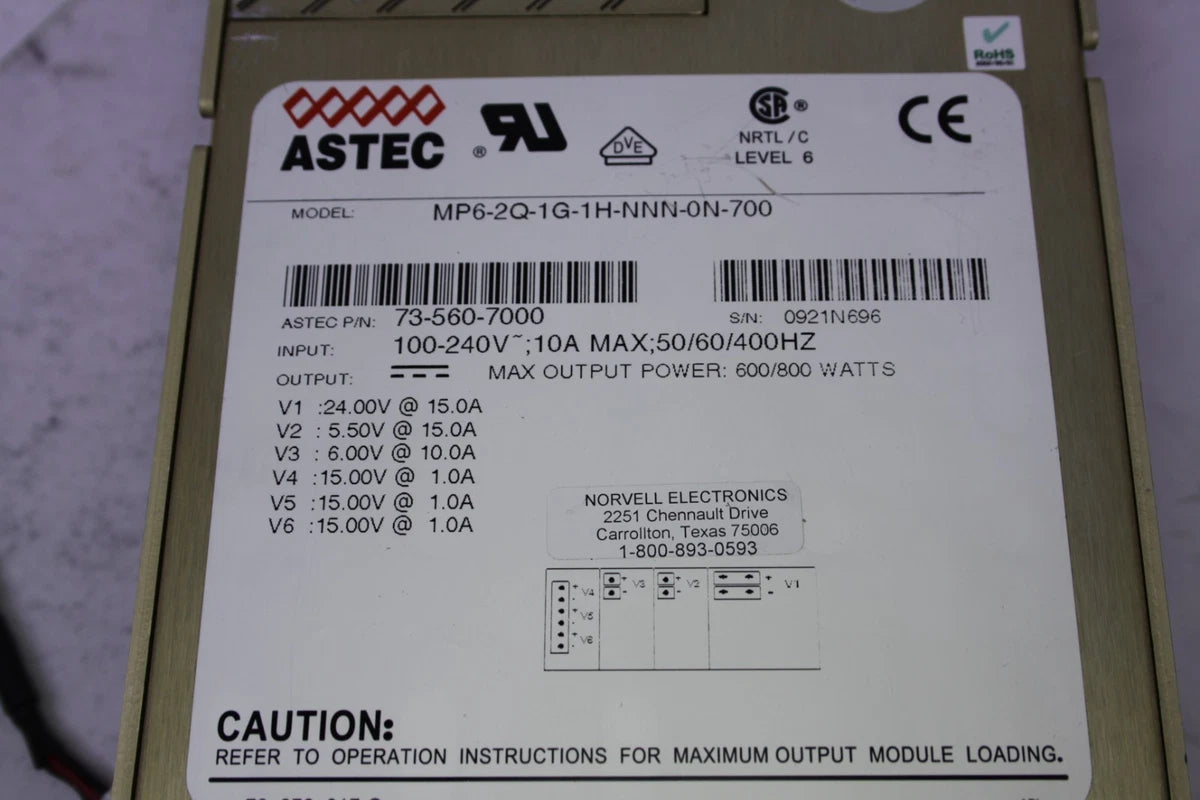 Astec MVP Series MP6-2Q-1G-1H-NNN-0N-700 Modular Switching Power Supply 6 Output