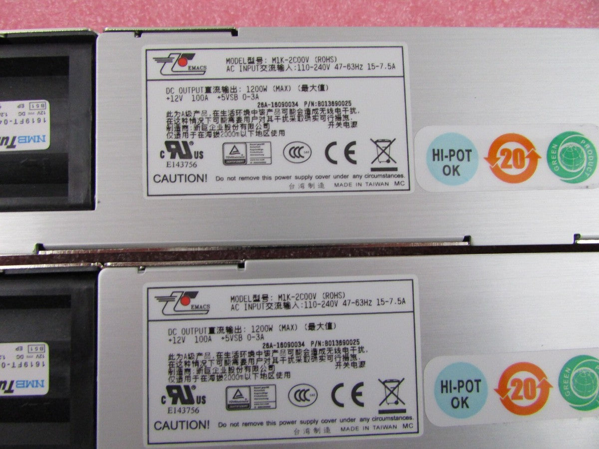 Zippy EMACS M1K2-5C01V4H 1U 1200w Redundant Server Power Supply w/2 Pwr Modules