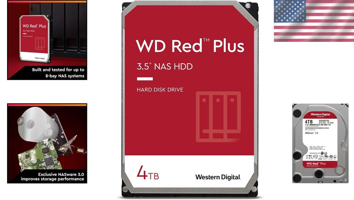 4TB WD Red Plus NAS Internal Hard Drive - 24x7 NAS Systems