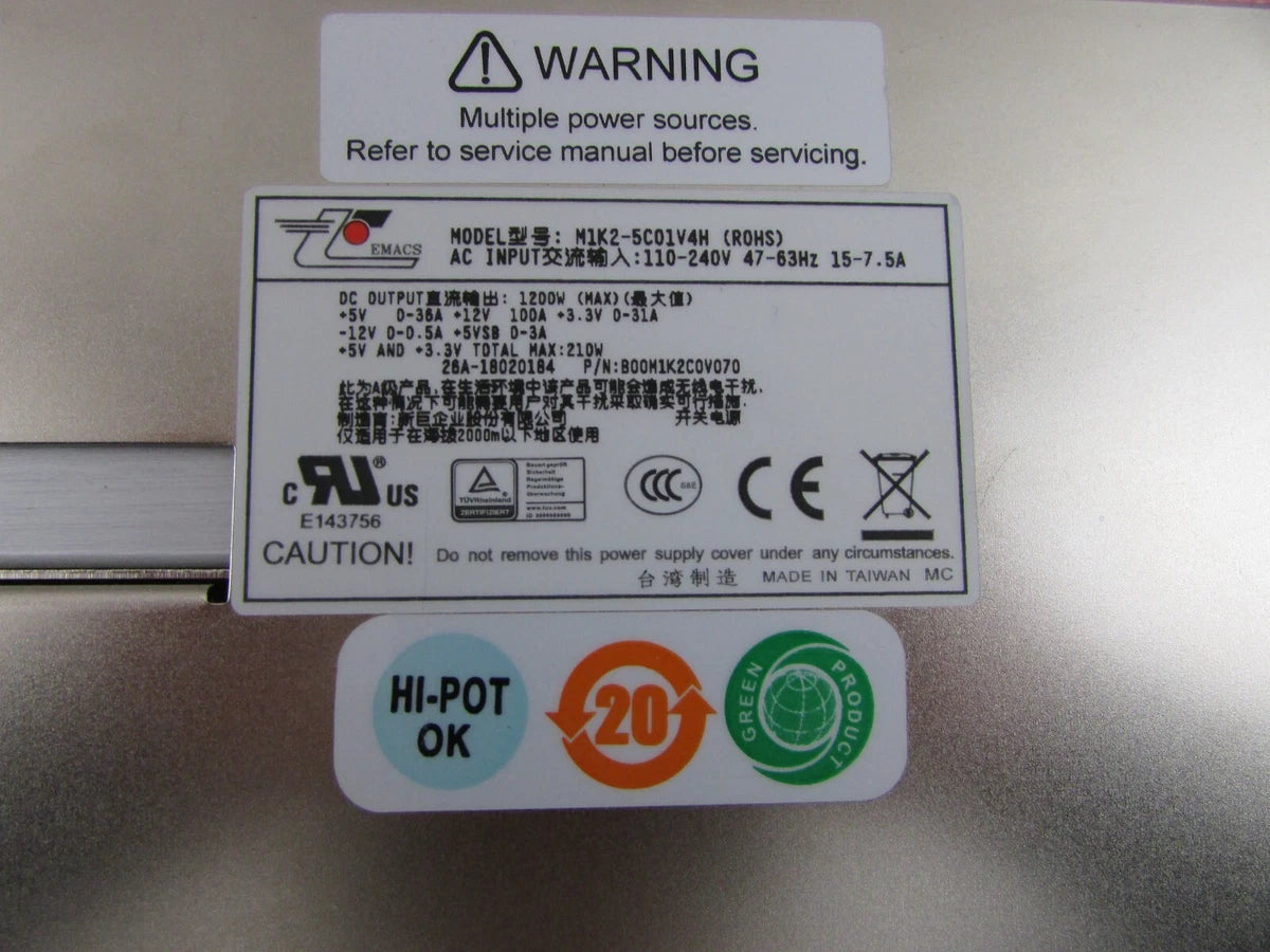 Zippy EMACS M1K2-5C01V4H 1200w 1U Redundant Server Power Supply w/ 2x Pwr Module