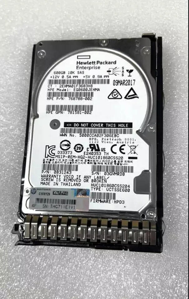781577-001 HPE 600GB 12G SAS 10K 2.5" SFF SC HD RENEW OPEN|187583899495