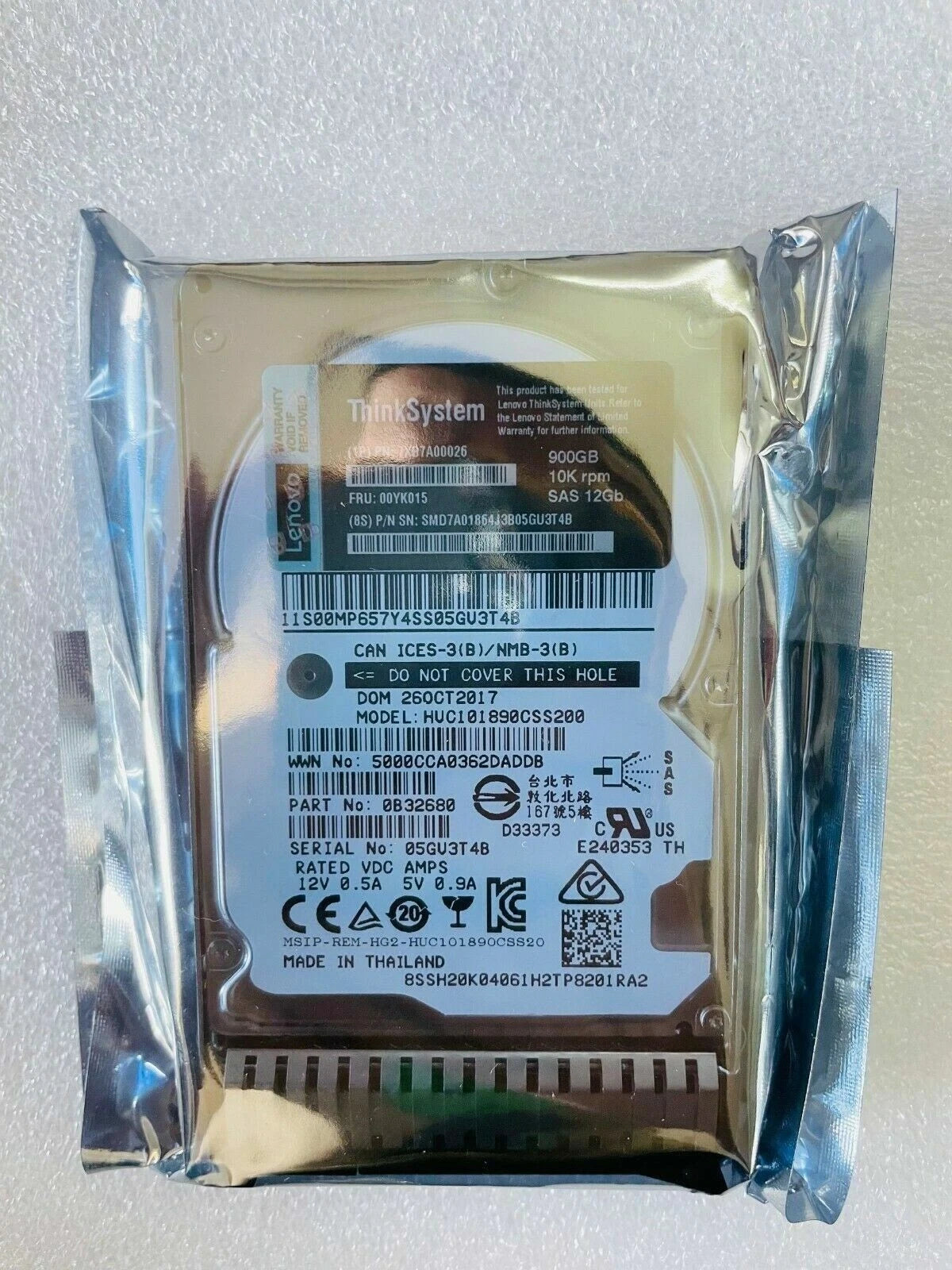 Lenovo 7XB7A00026 00YK015 900GB 10K 12Gb/s SAS 2.5" Hot Swap 512n HDD Hard Drive