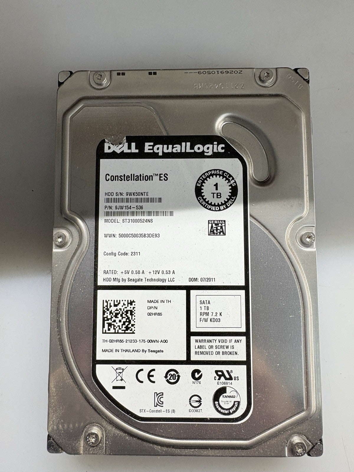 DELL ST31000524NS 9JW154-036 ES 1TB 7.2K SATA HDD