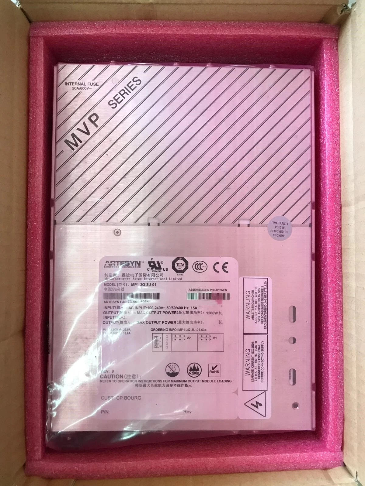 ASTEC ARTESYN POWER SUPPLY 1200W MP1-3Q-3U-01 73-690-6034 MVP SERIES