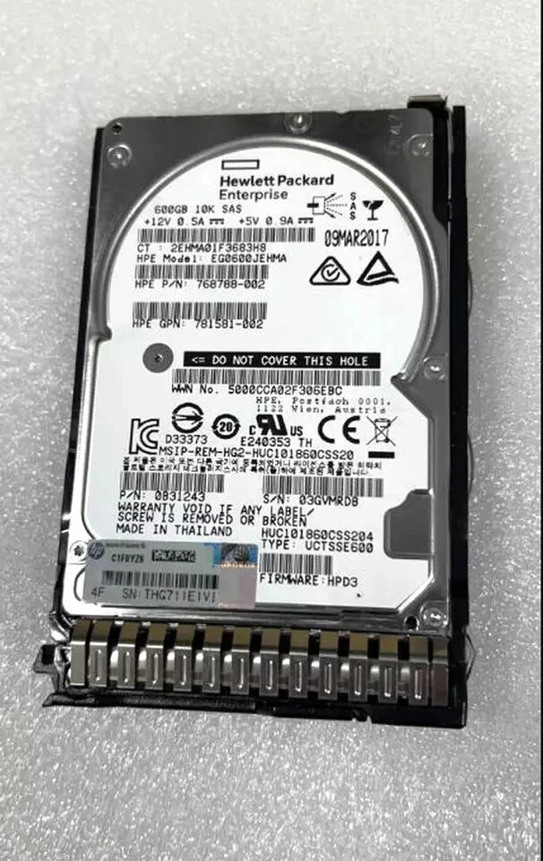 781577-001 HPE 600GB 12G SAS 10K 2.5" SFF SC HD RENEW OPEN|365818178662