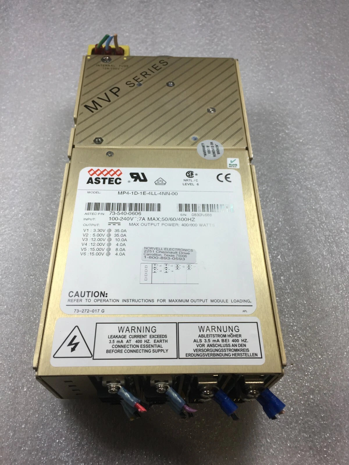 ASTEC MVP Series MP4-1D-1E-4LL-4NN-00 73-540-0606 Power Supply NO CABLES FREE SH