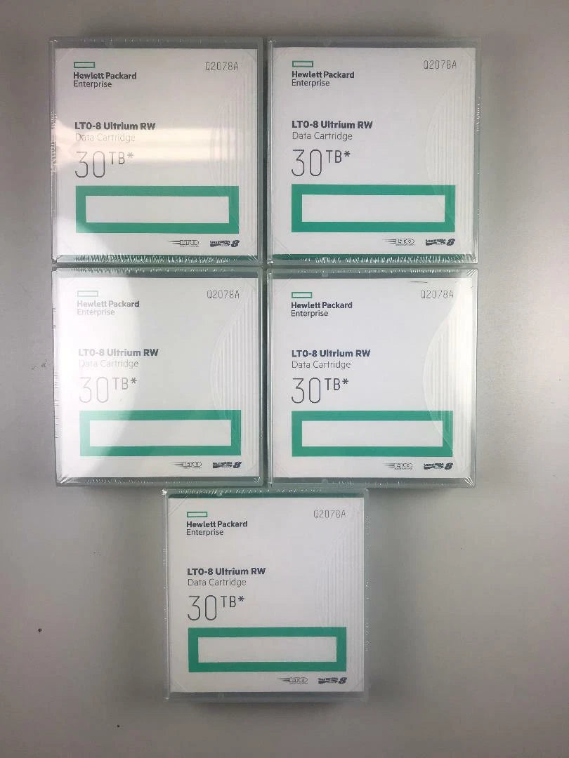 HP LTO-8 Tape Cartridge (5 Pack #Q2078A Ultrium 30TB- Storage Data - NEW