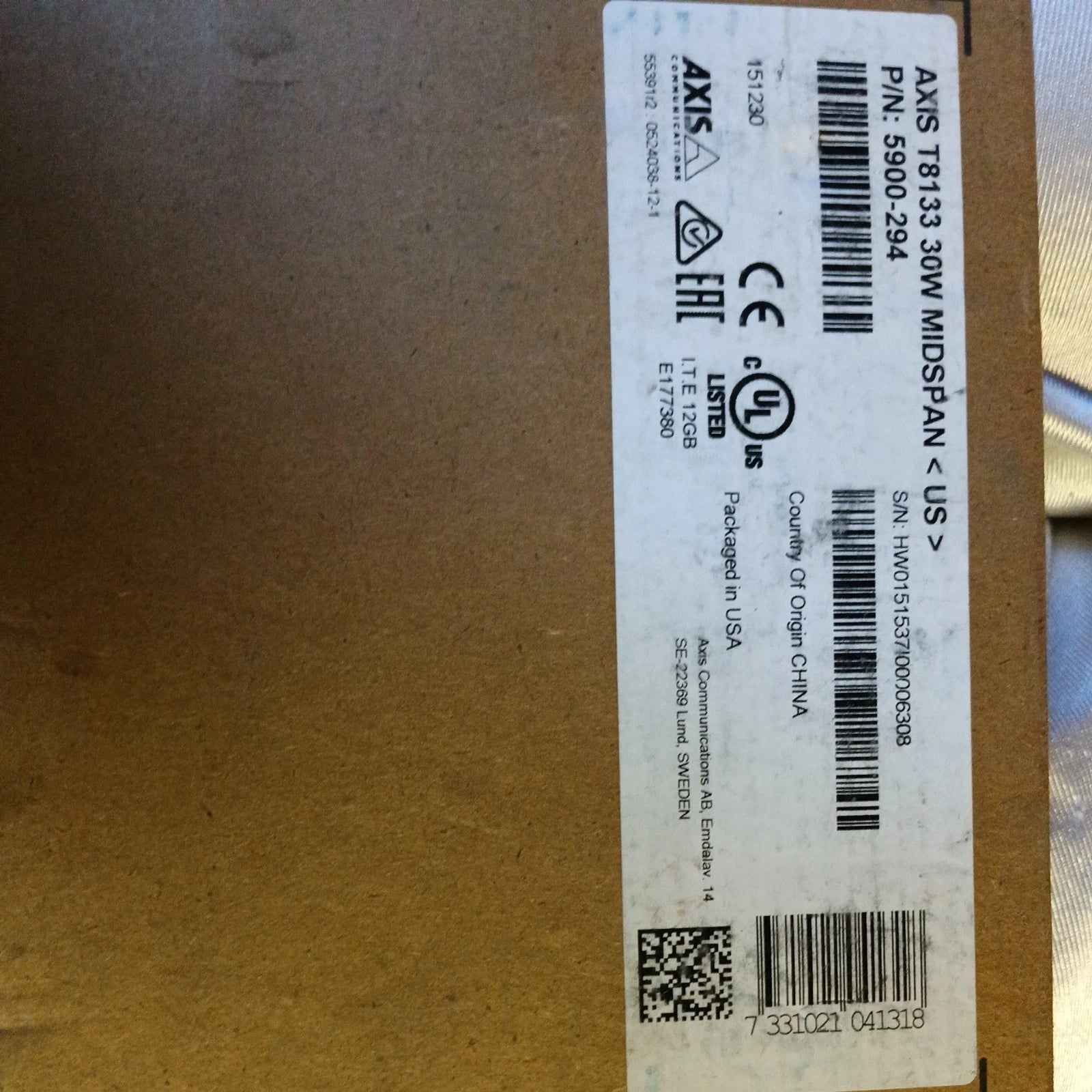 Axis T8133 30W High Power Over Ethernet Midspan (P/N:5900-294)|389280772671