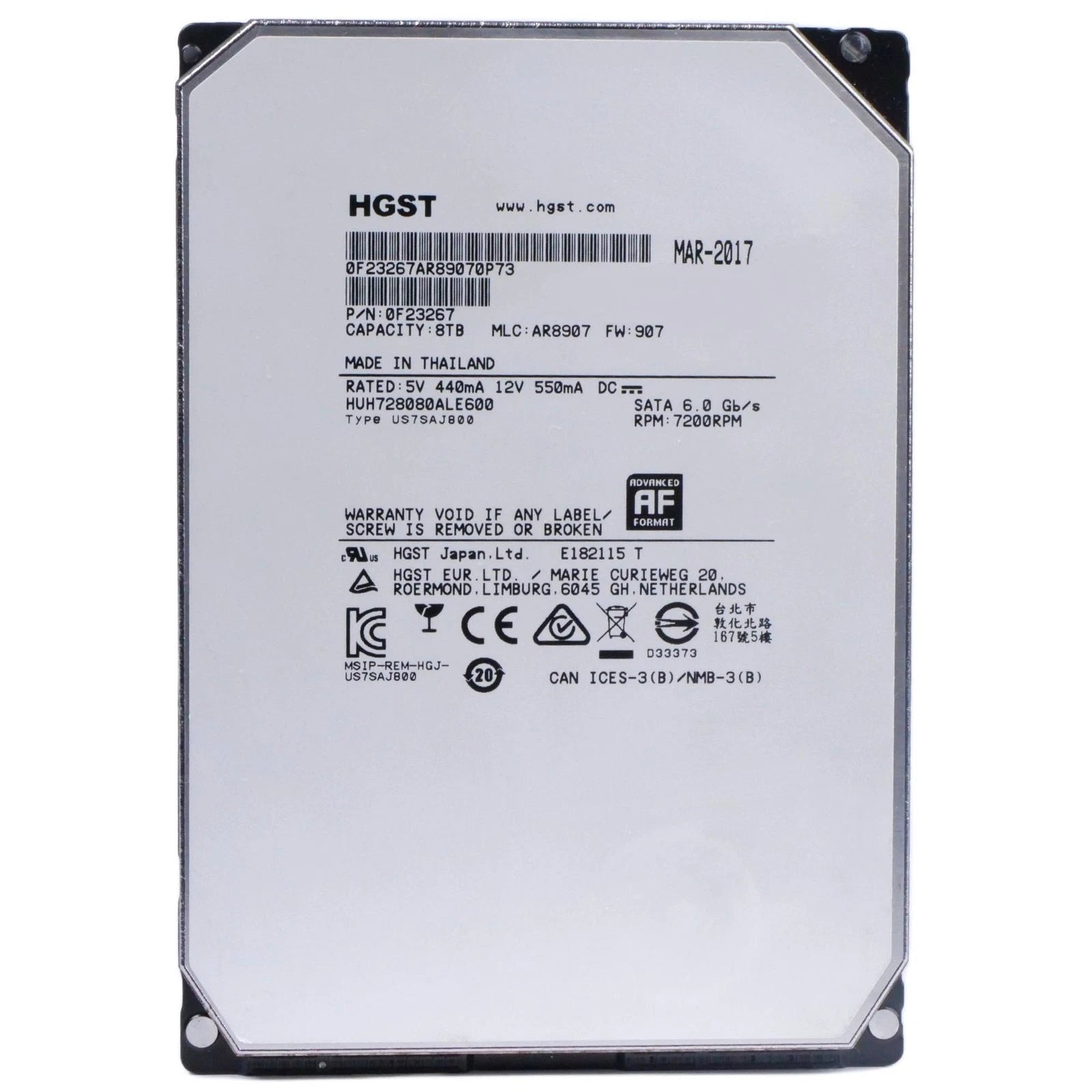 HGST He8 8TB HUH728080ALE600 0F23267 7.2K RPM SATA 6Gb/s 512e 3.5" HDD|127396466887
