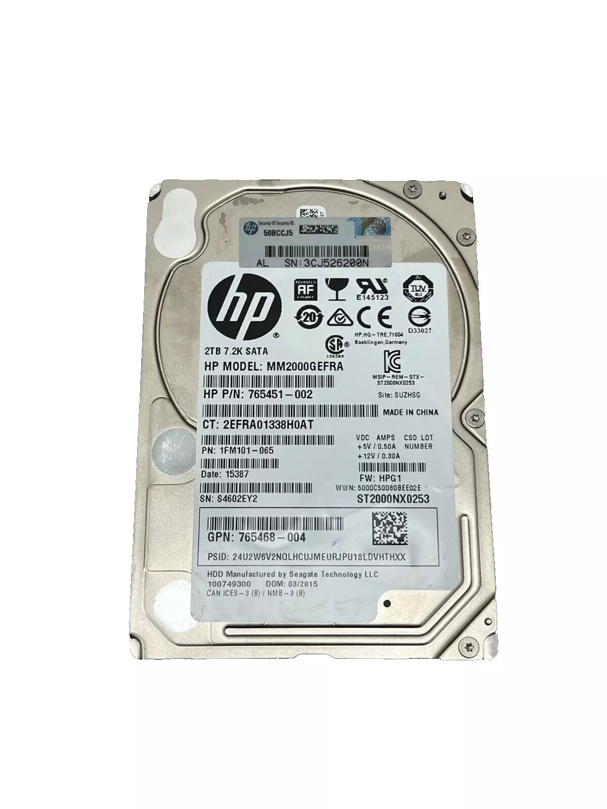 HDD HP 2 TB SATA 2,5" 6G, 7,2K UNIDADE 765468-004 MM2000GEFRA 765451-002