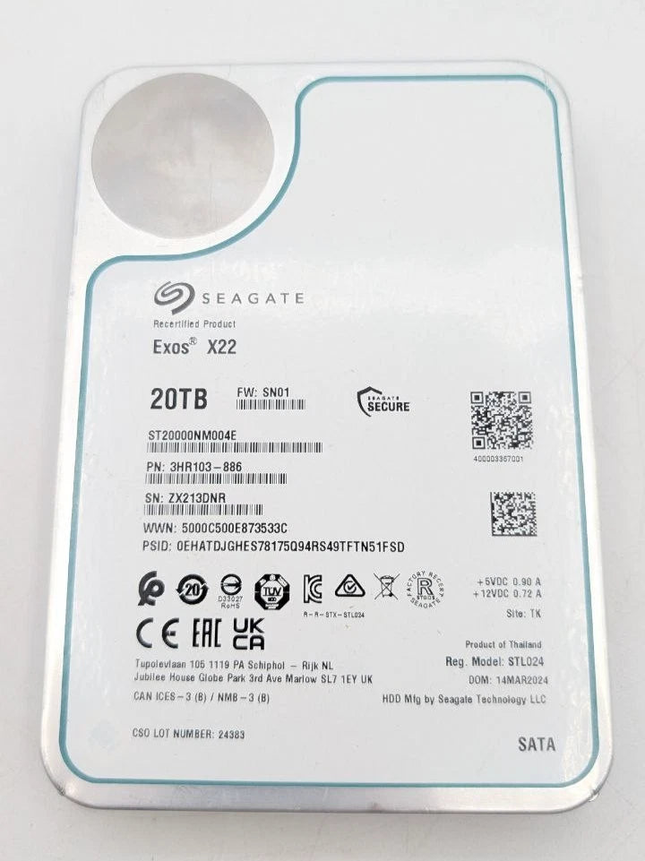 Seagate Exos X22 20TB Enterprise HDD ST20000NM004E 7200RPM 3.5 - FOR PARTS|136354673881