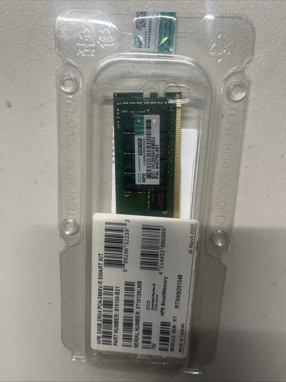 840758-091 HPE 32GB 2RX4 PC4-2666V DDR4 REG Server Memory 850881-001 815100-B21