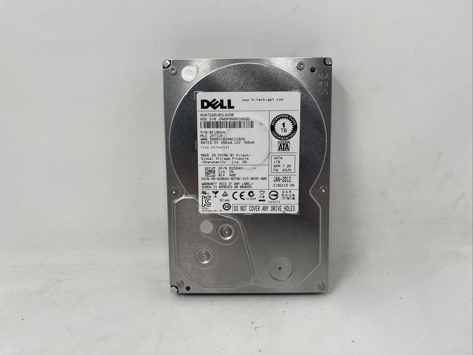 DELL 1TB HDD 7.2K SATA 3Gbps 3.5" SAS HARD DRIVE 02D64X HUA722010CLA330|133799111271