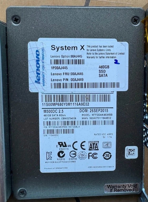Lot of 4x SSD Lenovo 2.5" 480GB server SSD