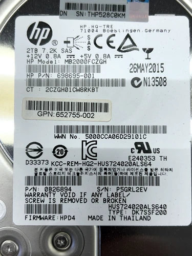 HP 2TB SAS 3.5-inch 7.2K RPM Enterprise Server Hard Drive with Caddy