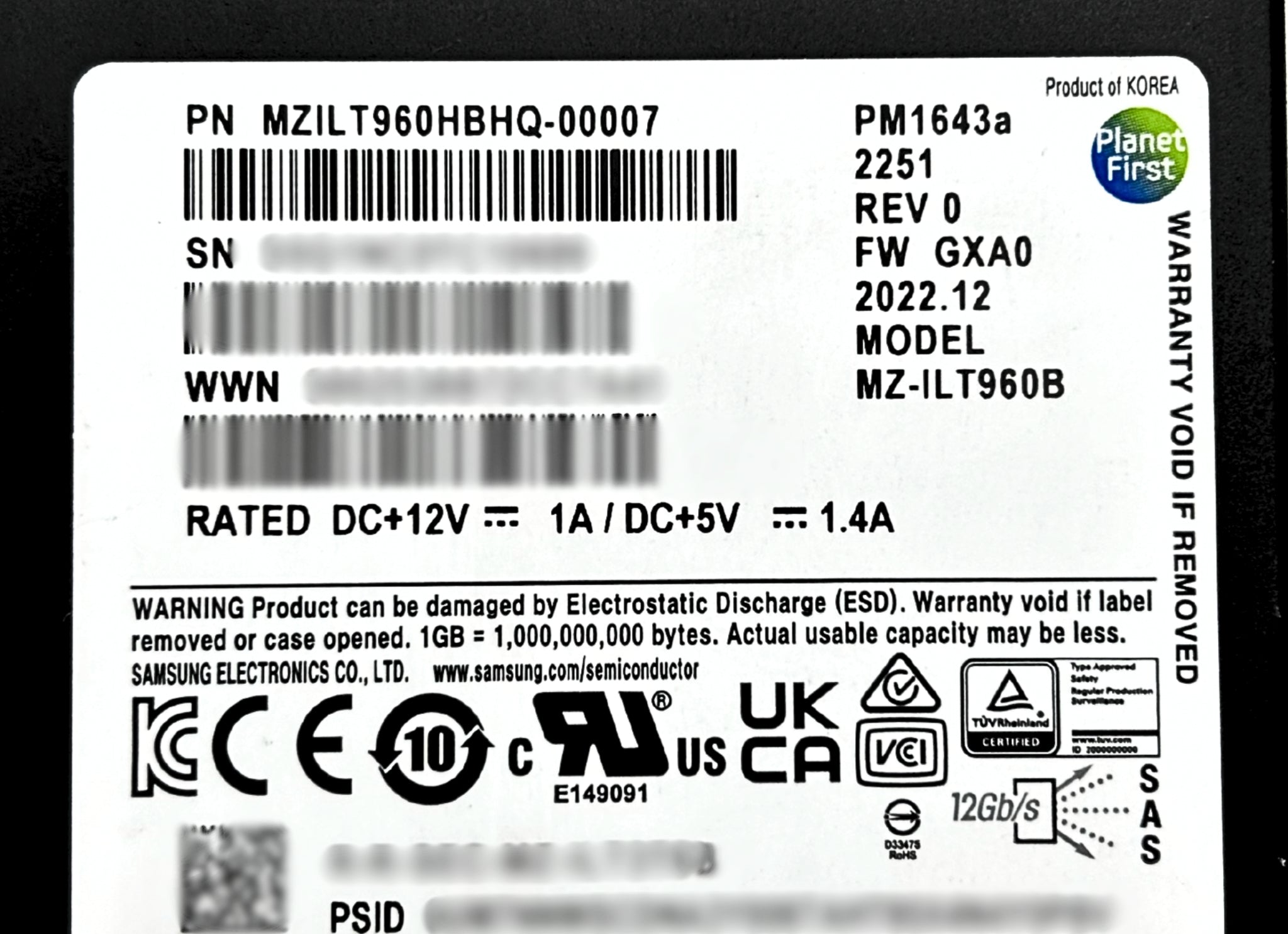 Samsung MZILT960HBHQ PM1643A 960GB SAS 12G 2.5" SSD Solid State Drive
