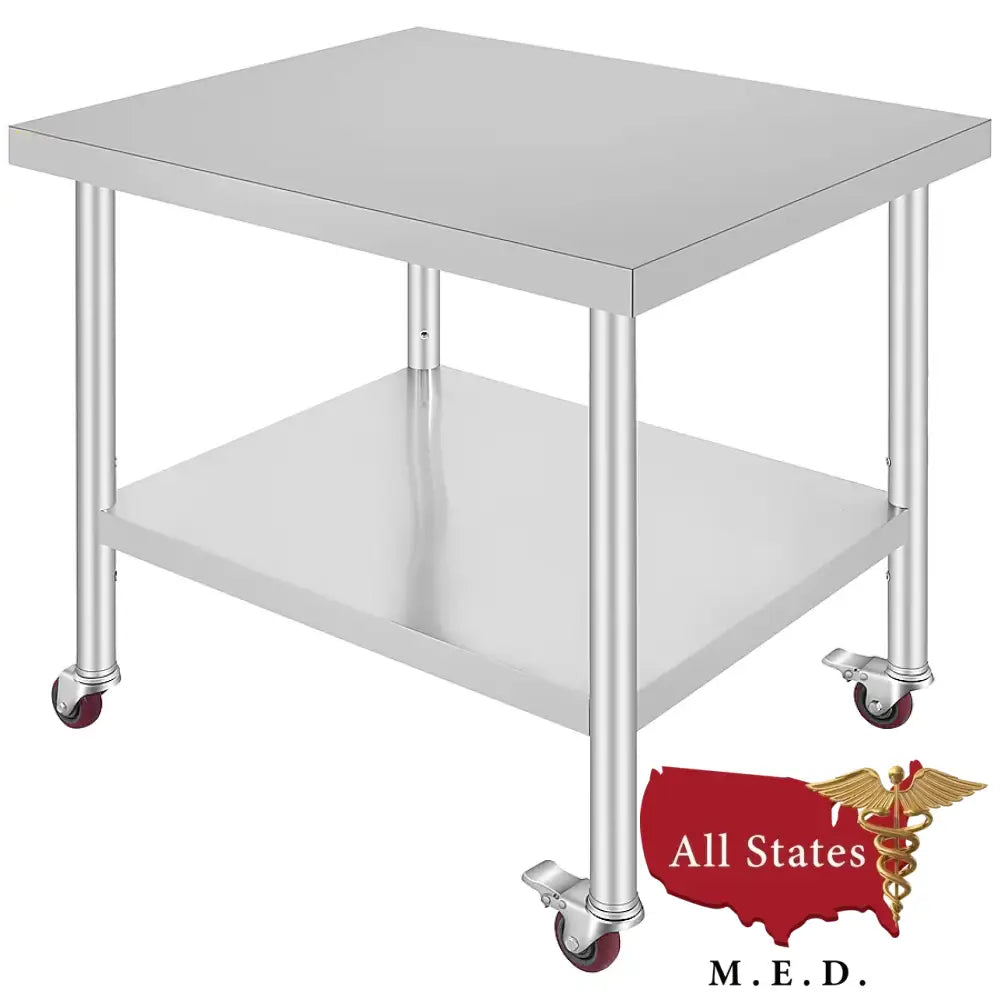 Stainless Steel Cart 30 x 60 x 38 Inch, with 4 Wheels
