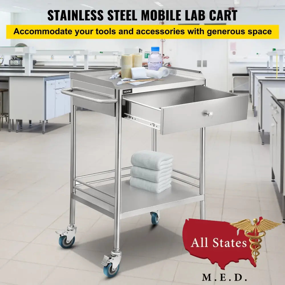 Stainless Steel Medical Cart with Drawer