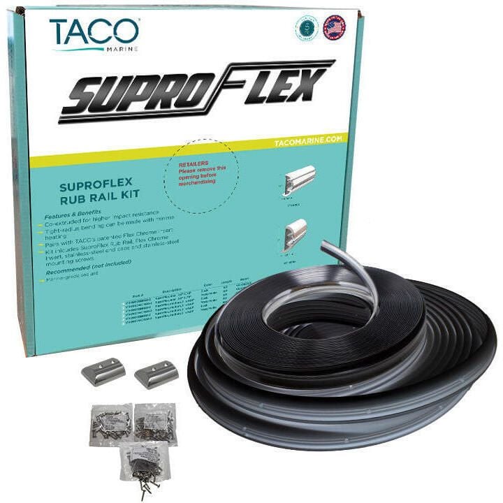 Taco Metals V11-9993BBK80-2 SuproFlex Rub Rail Kit, 2" x 1-1/4" Medium, Black, with Vinyl Overlay Insert