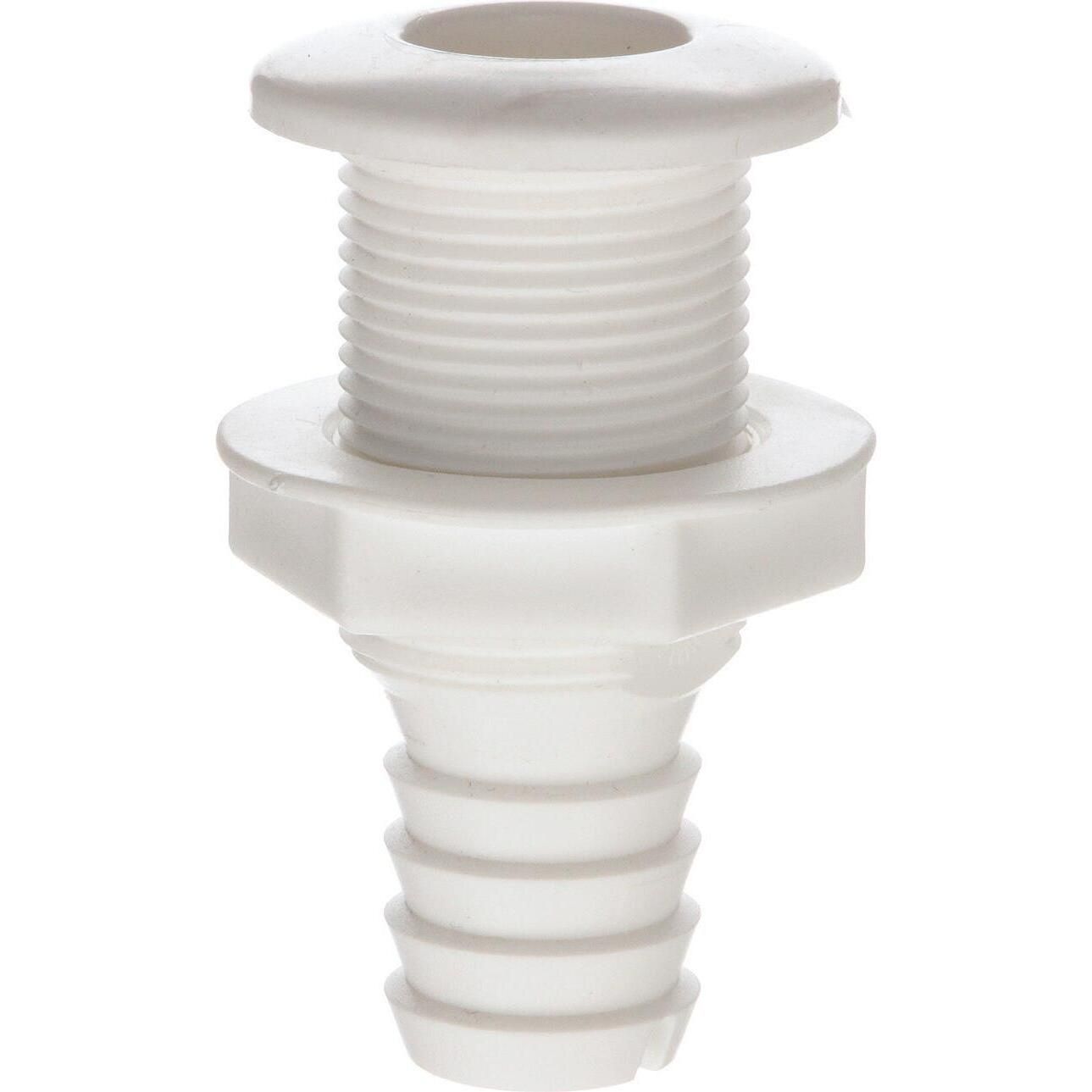 Seachoice 50-18071 Thru-Hull Connector w/ Broad Flange, Fits 1 In. ID Hose, 1-1/4 In. Max Hull