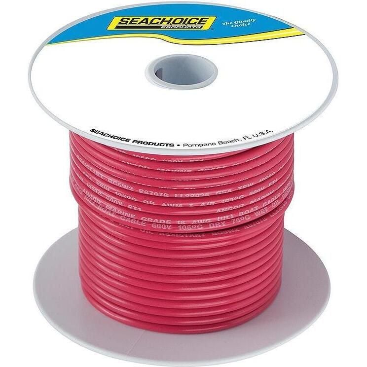 Seachoice 50-63044 Tinned Copper Marine Wire, 6 AWG, Red, 50'