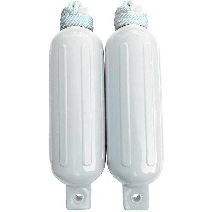 Seachoice DE77201S White Twin Eye Ribbed Fender Kit, (2) 5.5" x 20" Fenders and (2) 3/8" x 5' Fender Lines