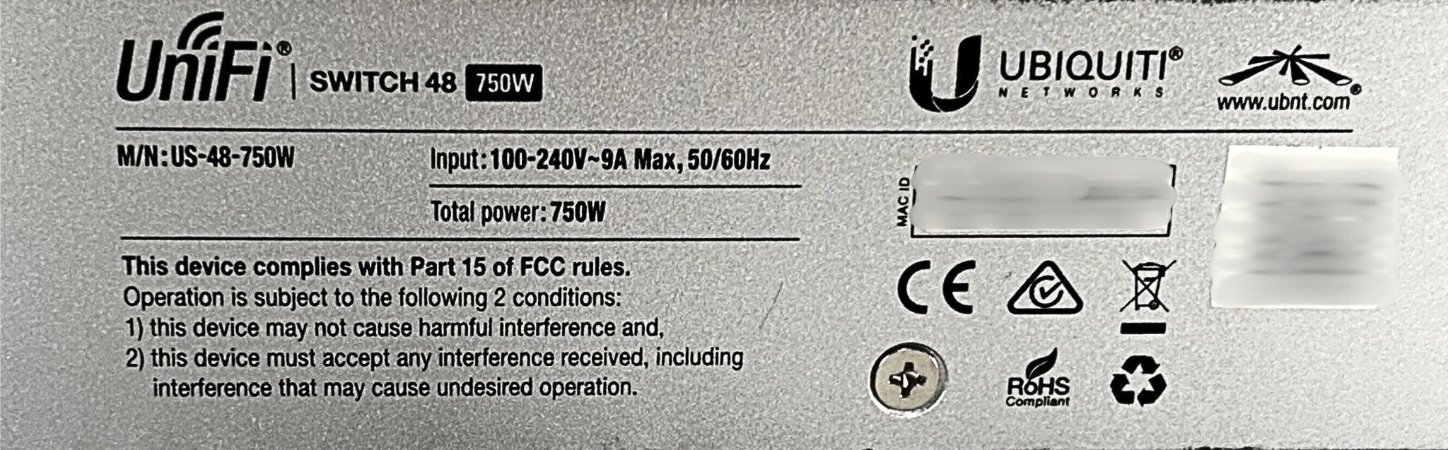 UBIQUITI US-48-750W Ubiquiti UniFiSwitch, 48 Port Managed PoE+ Gigabit