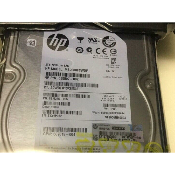 508010-001 695507-002 HP MB2000FCWDF ST2000NM0023 2TB 7.2K SAS 3.5" Hard Drive - AloinfoUSA