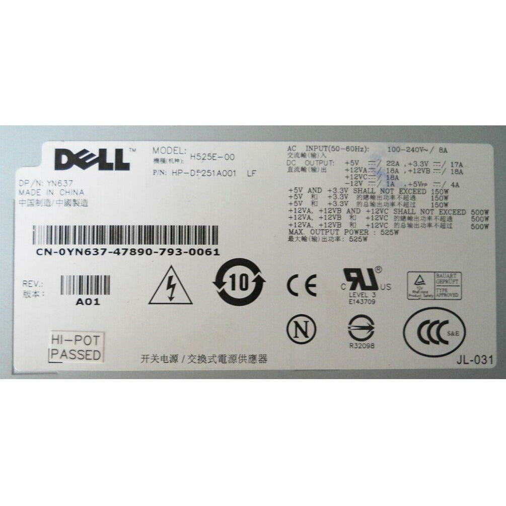 525W Power Supply For Dell PowerEdge T410 M331J YN637 Server PSU Unit 746856940991 - AloinfoUSA