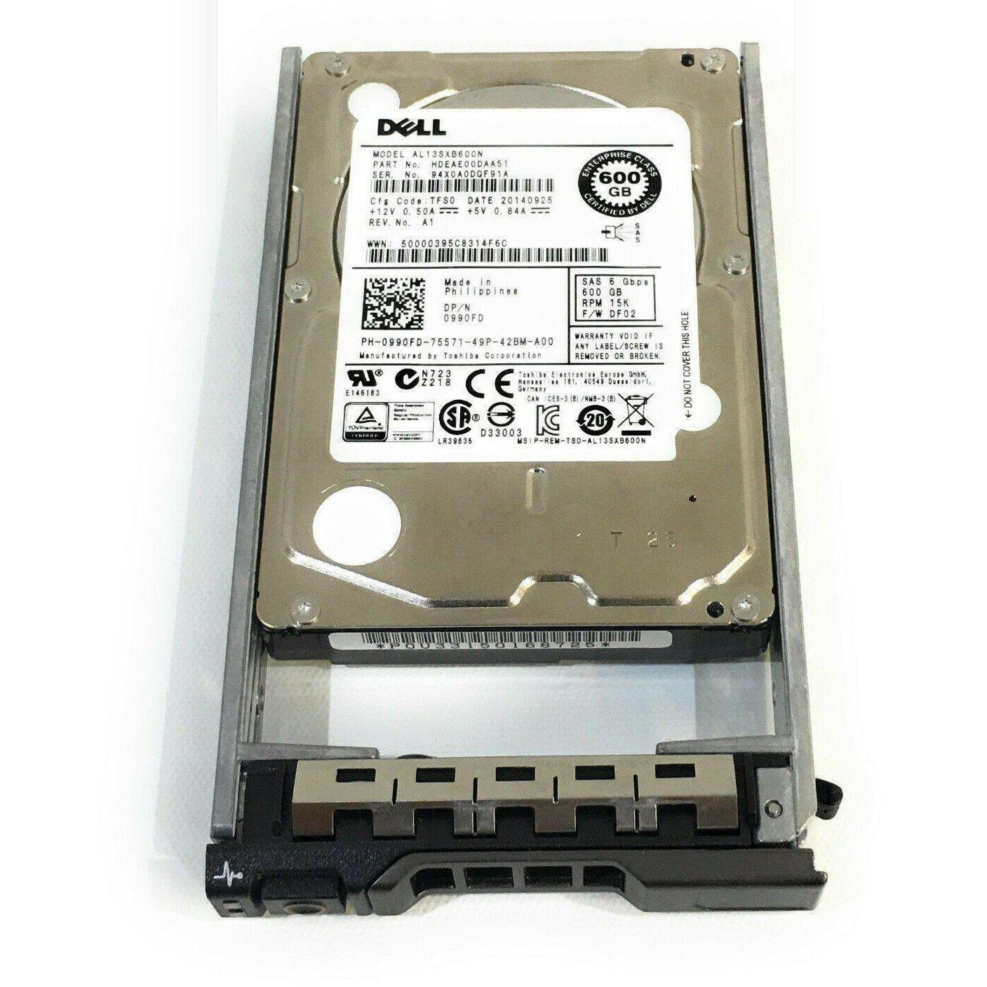 990FD 0990FD NEW DELL AL13SXB600N HDEAE00DAA51 600GB 2.5" 15K 6G SAS HDD + CADDY - AloinfoUSA
