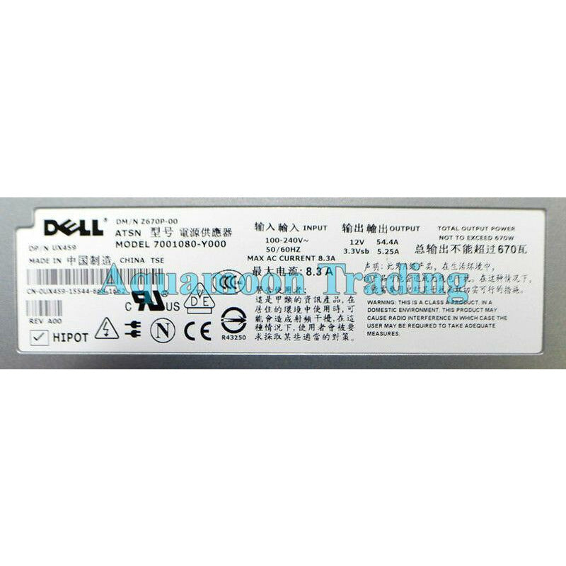 A670P-00 Dell PowerEdge 1950 Power Supply 670W Hot-Swap HY105 D9761 HY104 M9655 MY064 729161328869 - AloinfoUSA