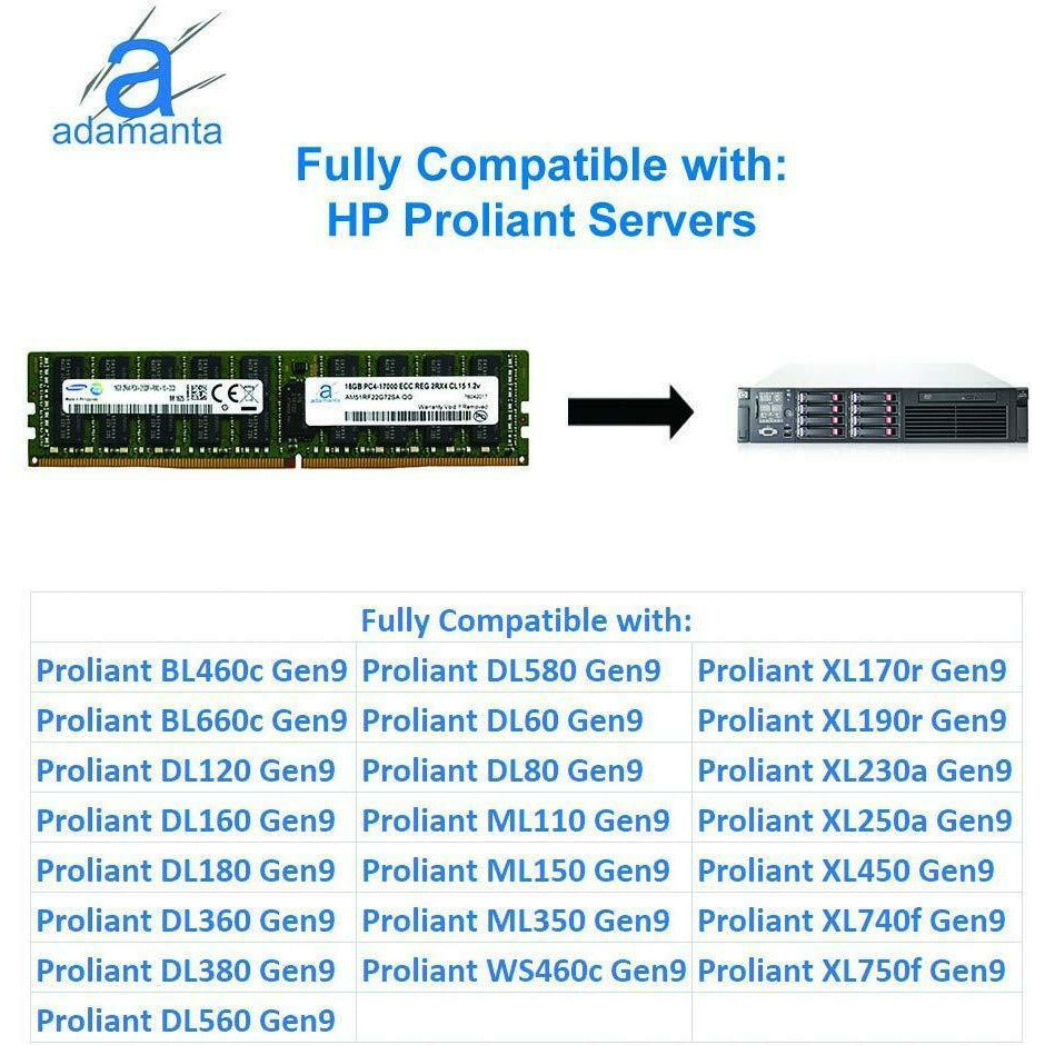 Adamanta 16GB (1x16GB) Server Memory Upgrade Compatible for Dell Poweredge, Dell Precision & HP Proliant Servers DDR4 2133MHz PC4-17000 ECC Registered Chip 2Rx4 CL15 1.2V DRAM RAM - AloinfoUSA