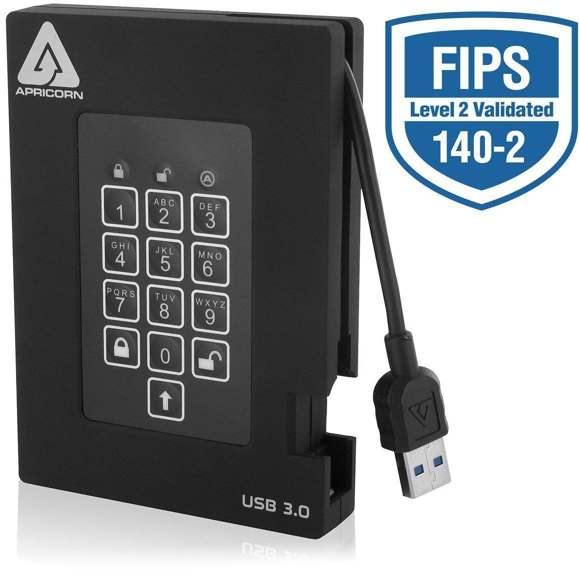 Apricorn Aegis Padlock Fortress FIPS 140-2 Level 2 Validated 256-bit Encrypted USB 3.0 Hard Drive with PIN Access, 1 TB - AloinfoUSA