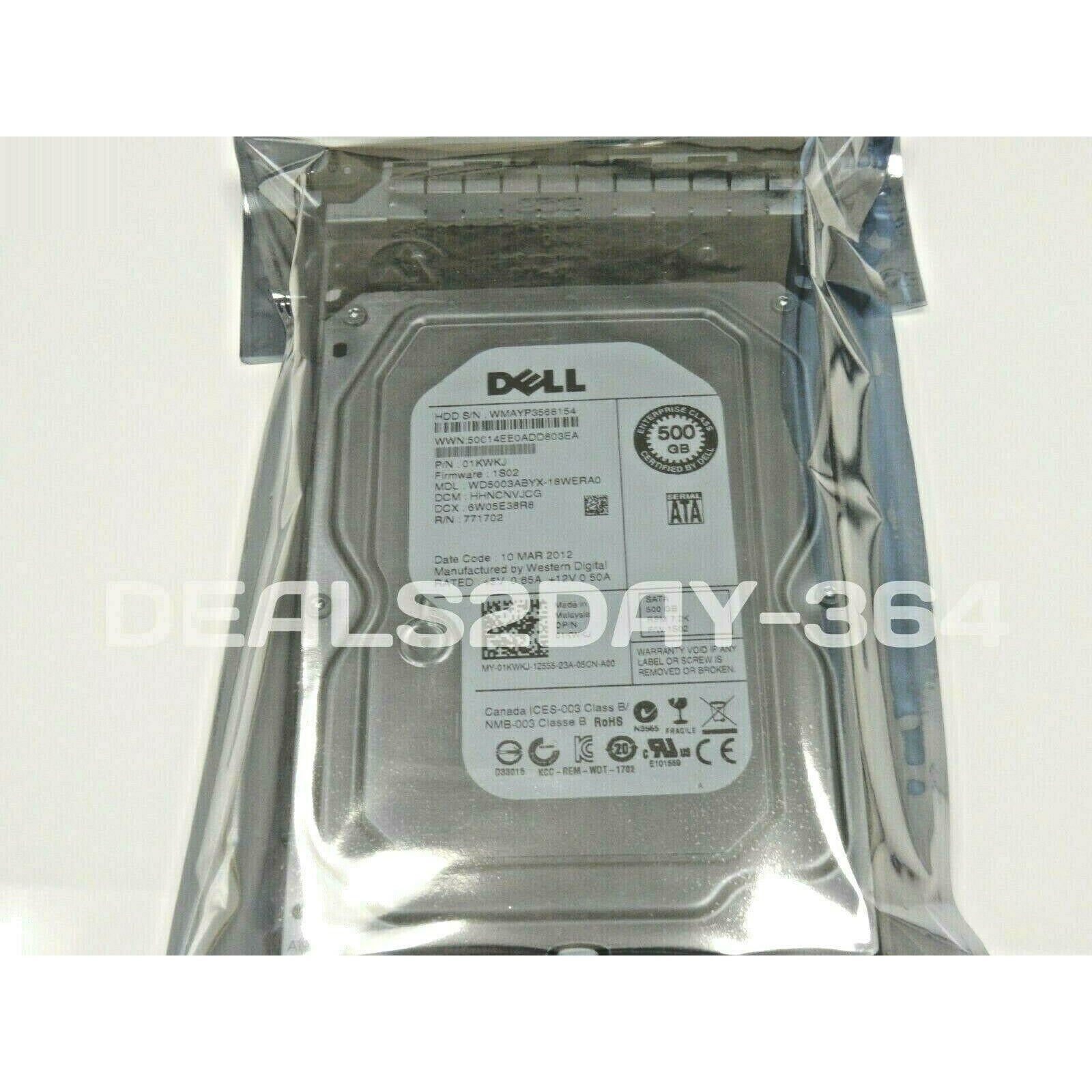 Dell 01KWKJ 500GB 7.2K 3G 64MB 3.5in SATA Drive WD5003ABYX-18WERA0 W/ Caddy 658759013040 - AloinfoUSA