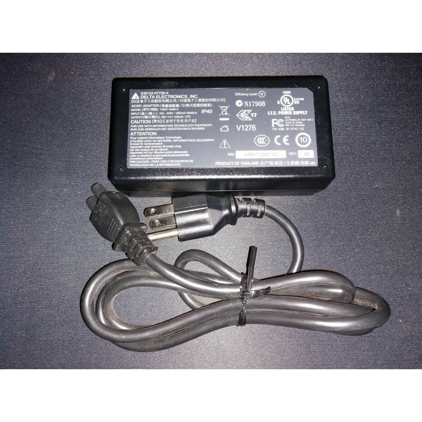 Delta Electronics S30122-H7726-X AC/DC Adapter Model TADP-19AB C with power cord - AloinfoUSA