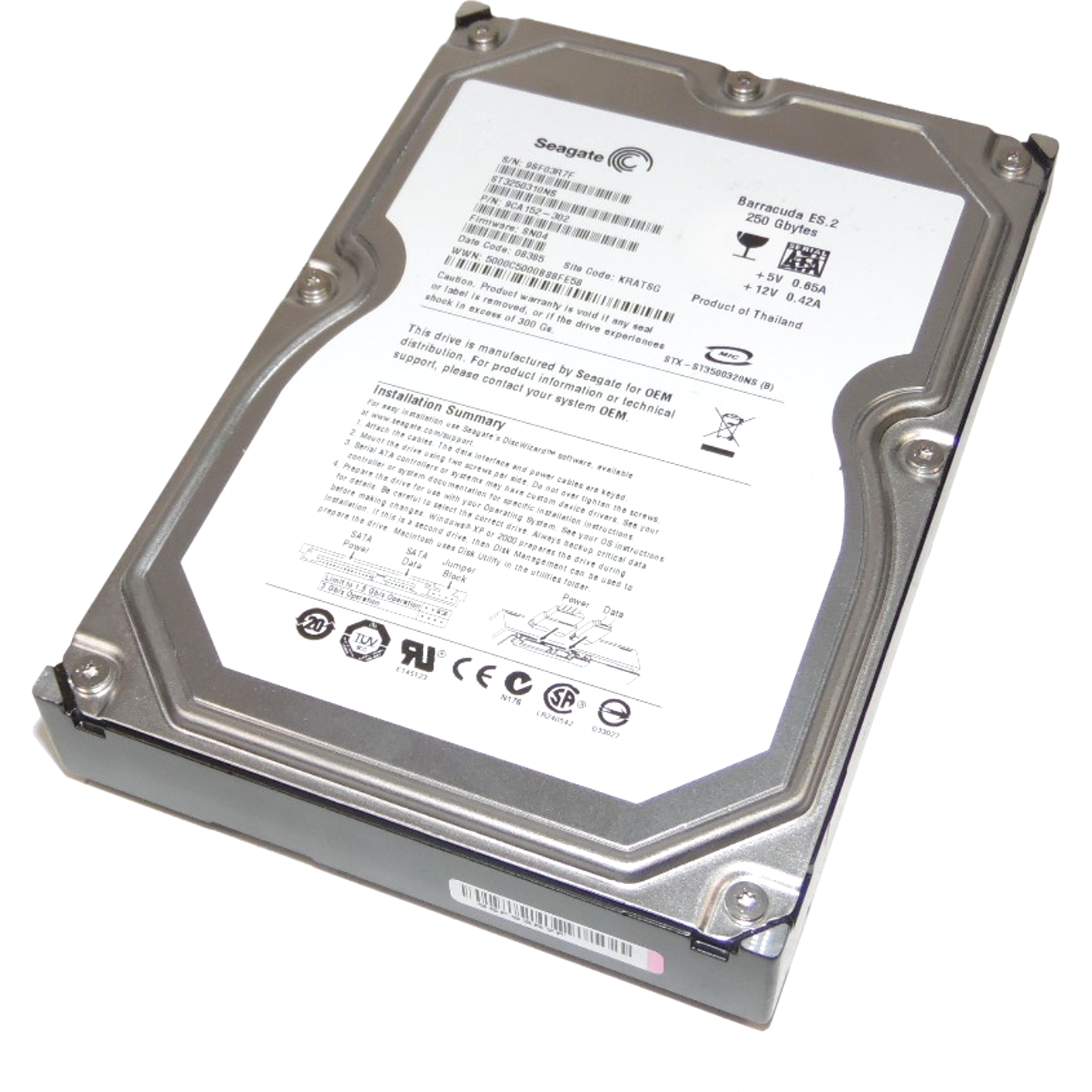 HD 250GB SATA 7.2k RPM 3.5" SP 3G para Cajon SATA ST3250310NS - AloinfoUSA