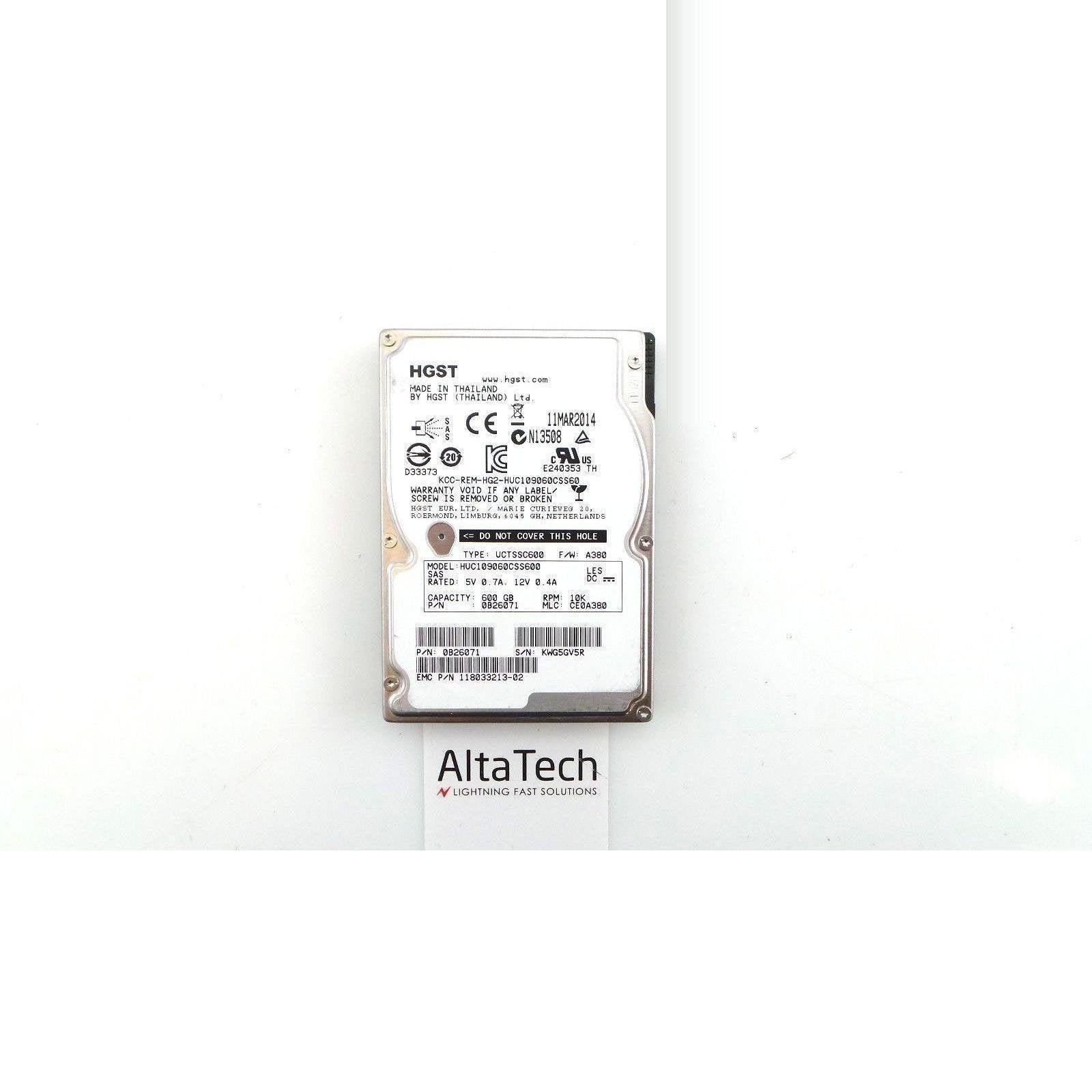 Hitachi 0B26071 HGST EMC VNX 600GB 10K SAS 2.5" 6G HDD 005050344 - AloinfoUSA