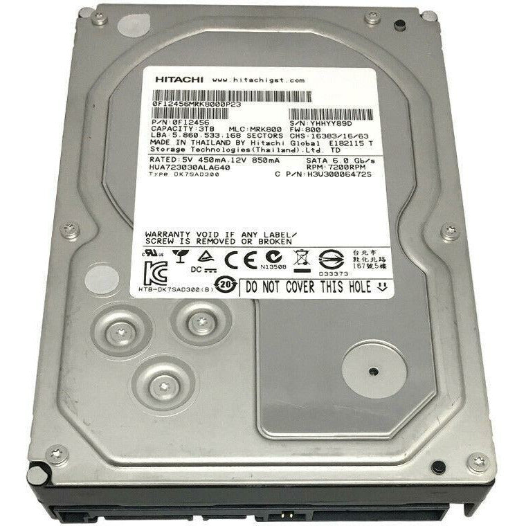 Hitachi Ultrastar HUA723030ALA640 3TB 7200 RPM 64MB SATA 6.0Gb/s 3.5" Hard Drive 829686001787 - AloinfoUSA