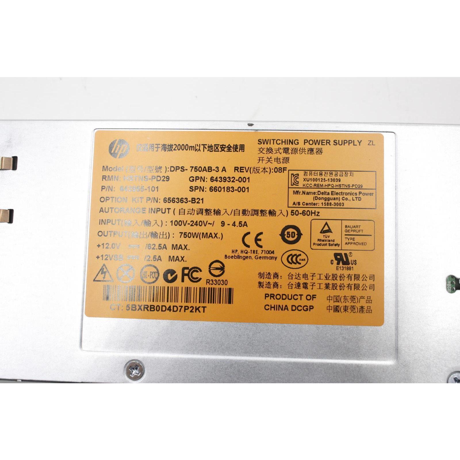 HP HEWLETT PACKARD DPS-750AB-3 A, SWITCHING POWER SUPPLY T58629 Fuente - AloinfoUSA