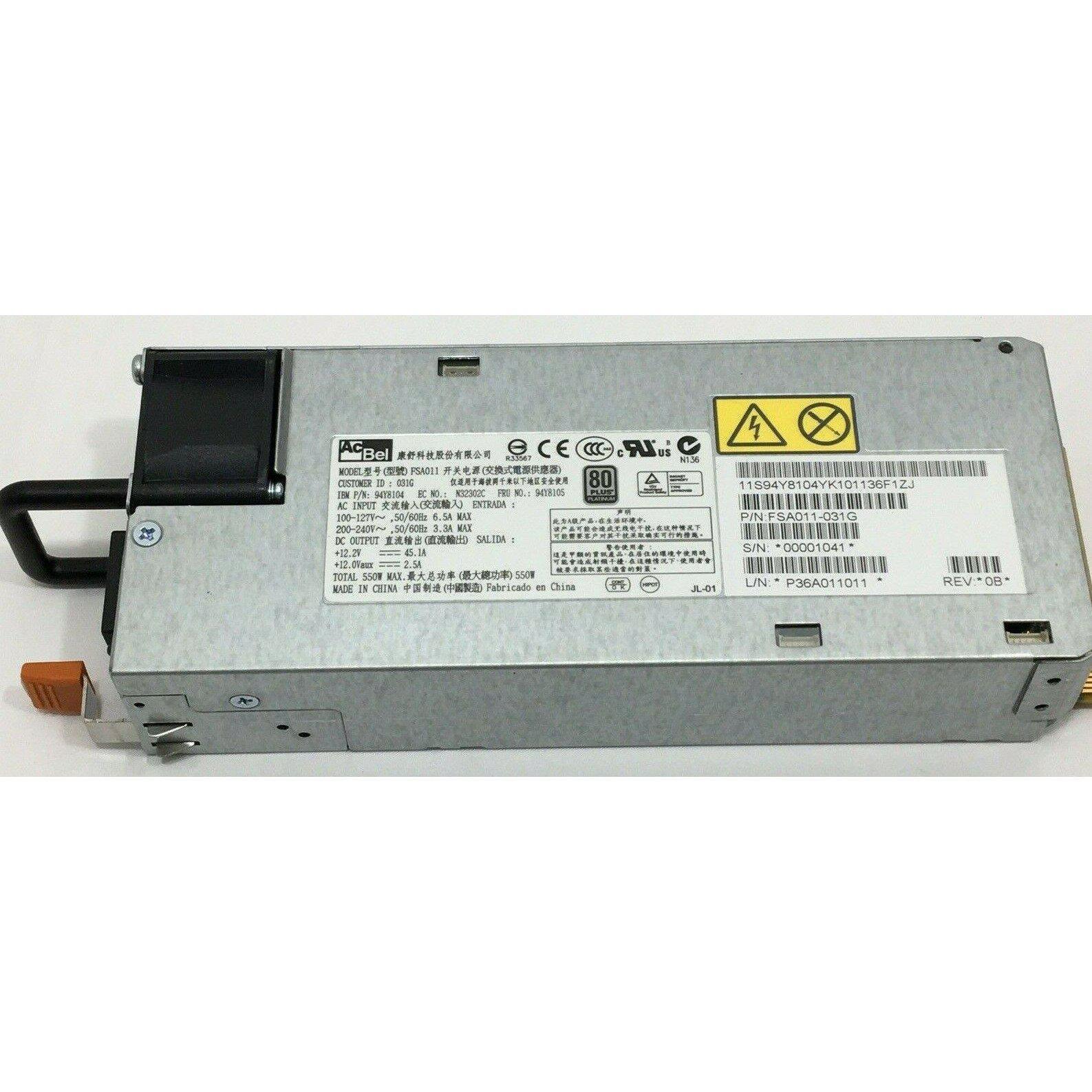 IBM 94Y8104 550W HIGH EFFICIENCY PLATINUM POWER SUPPLY 94Y8105 FSA011-031G - AloinfoUSA