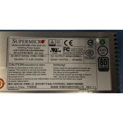 Fonte SuperMicro PWS-920P-SQ 920W 80 Plus Platinum Switching Power Supply - MFerraz Tecnologia