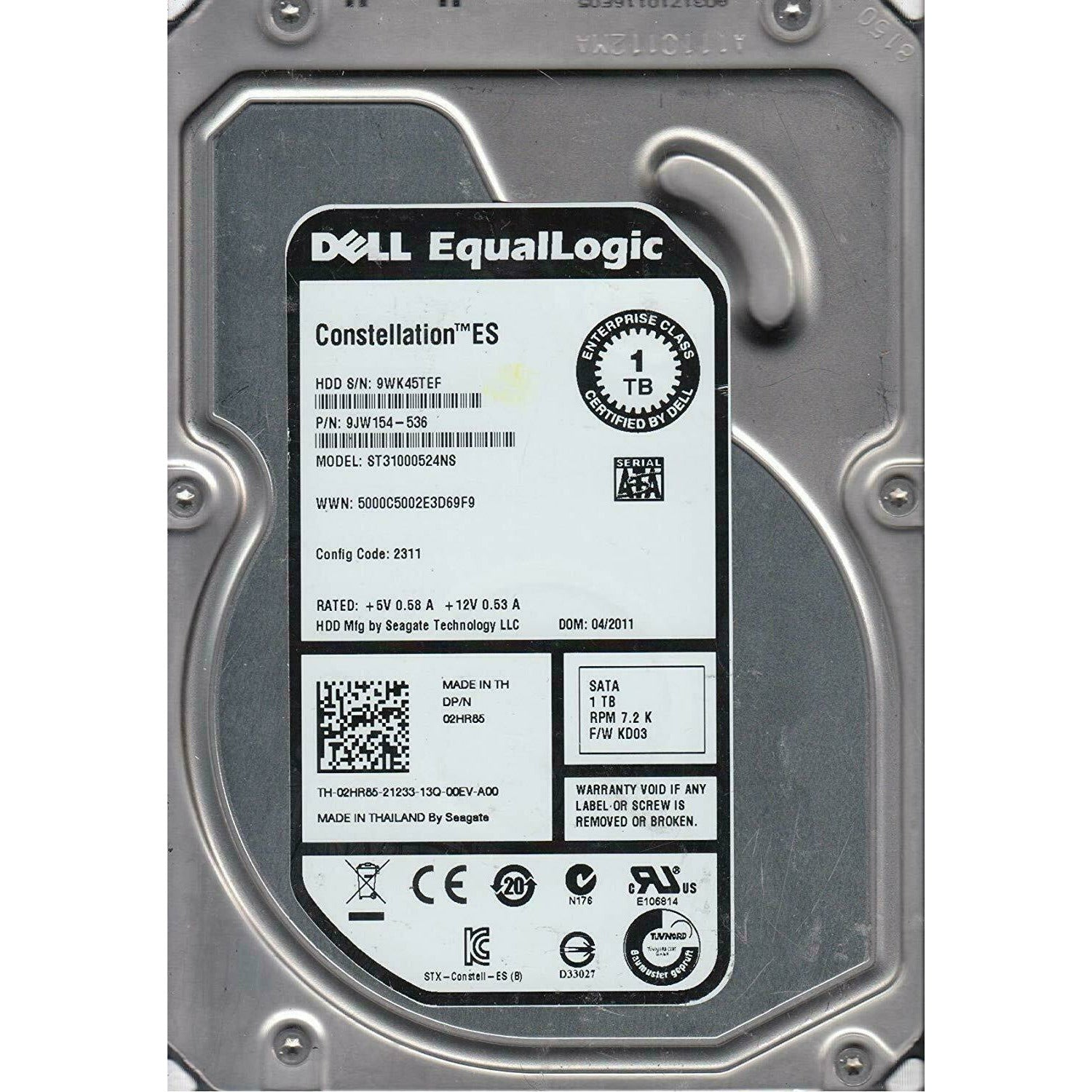 ST31000524NS, 9WK, KRATSG, PN 9JW154-536, FW KD03, Dell 1TB SATA 3.5 Hard Drive 763649027080 - AloinfoUSA